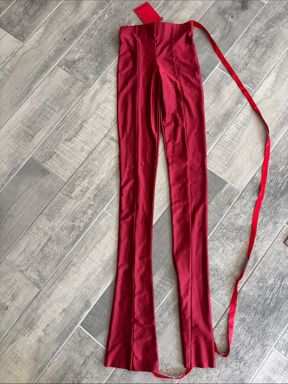 COUCOO Sleek Red Flare Pants NWT